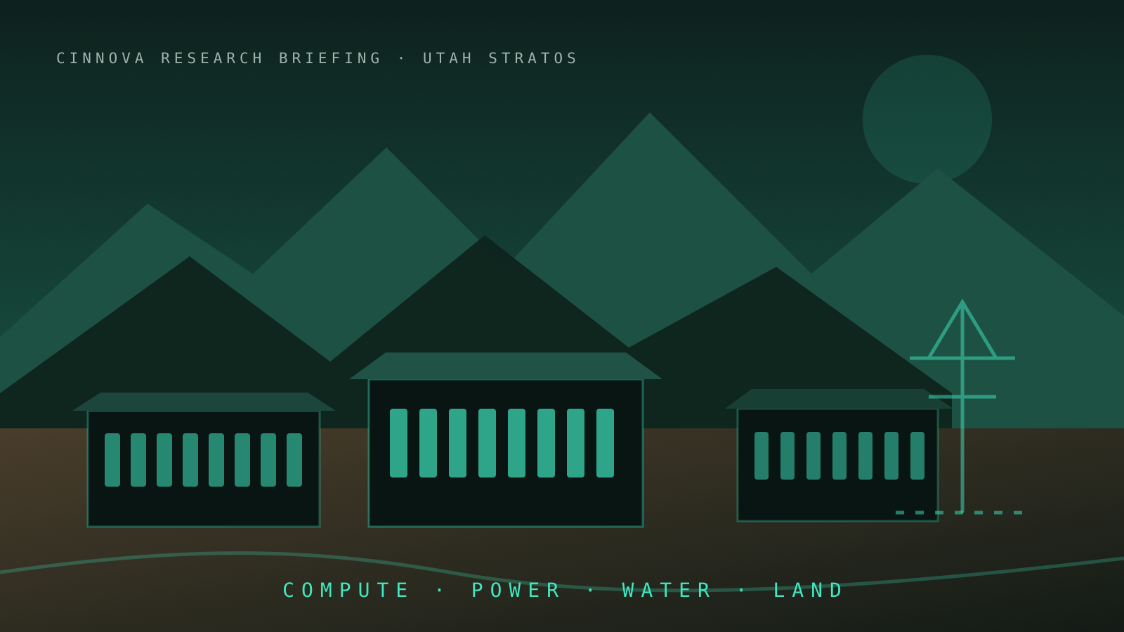 A proposed hyperscale data-center campus in a desert landscape.